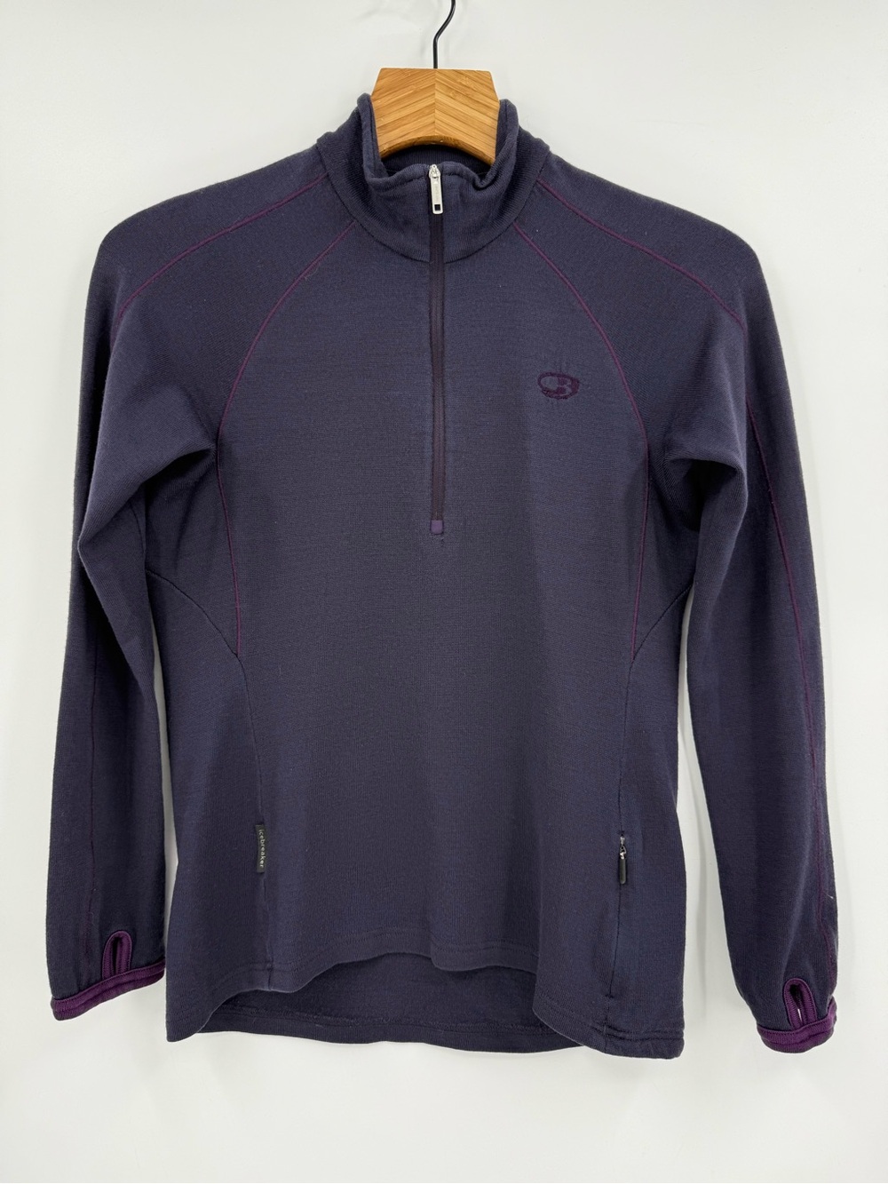 Icebreaker Sport 320 100% Merino Wool Quarter Zip Baselayer Top Purple Small